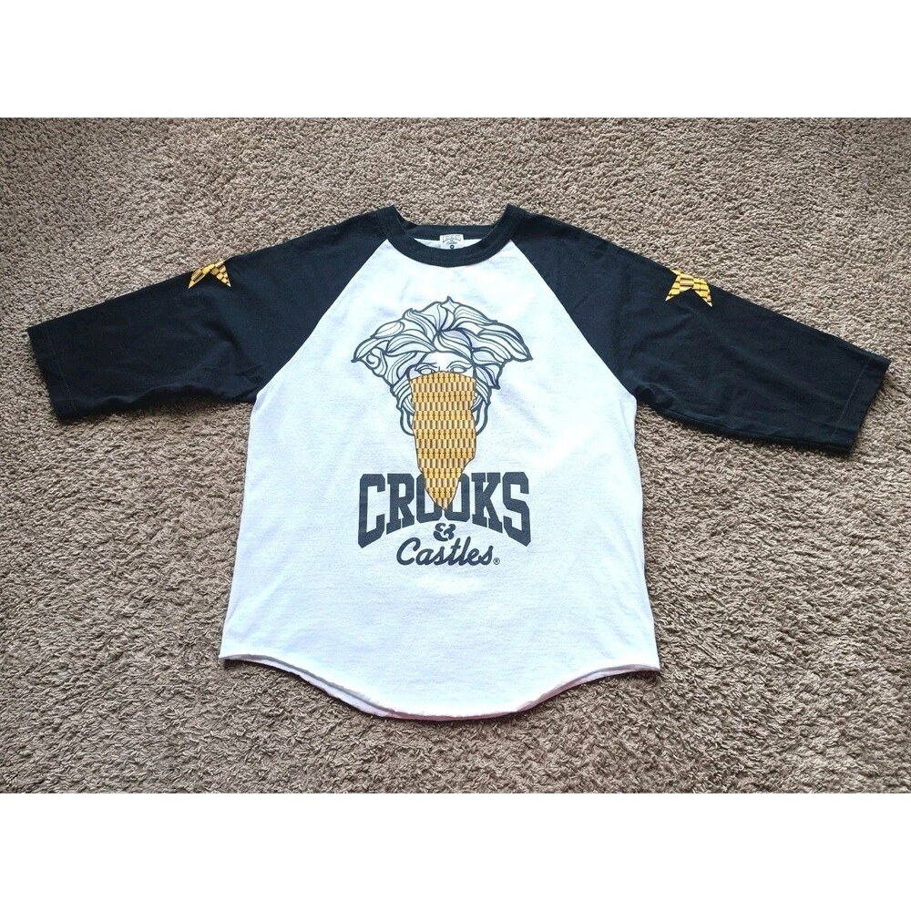 Crooks & Castles Graphic Baseball Sleeve T-Shirt Mens Size Medium
